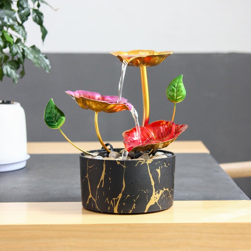 YOQUATE Water Fountain Indoor Waterfall Fountain Flowers Themed 3-Tier Tabletop Fountain Home Decor Including Lots of Rocks and Soothing Sound Machine(Galsang) - Image 4